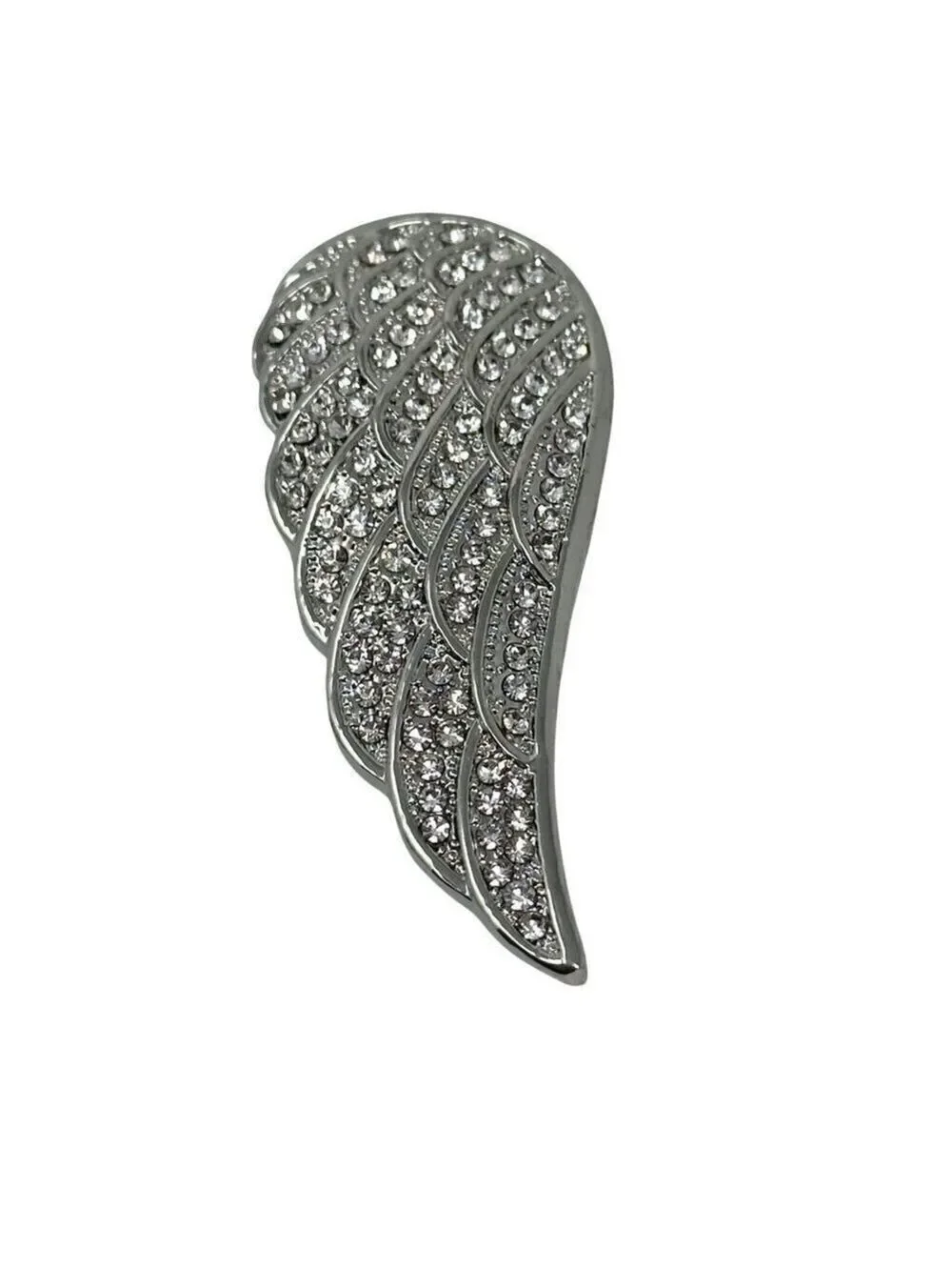 Angel Wing Rhinestone Brooch Pin Magnetic In Silver Tone Metal 2.5 Inch